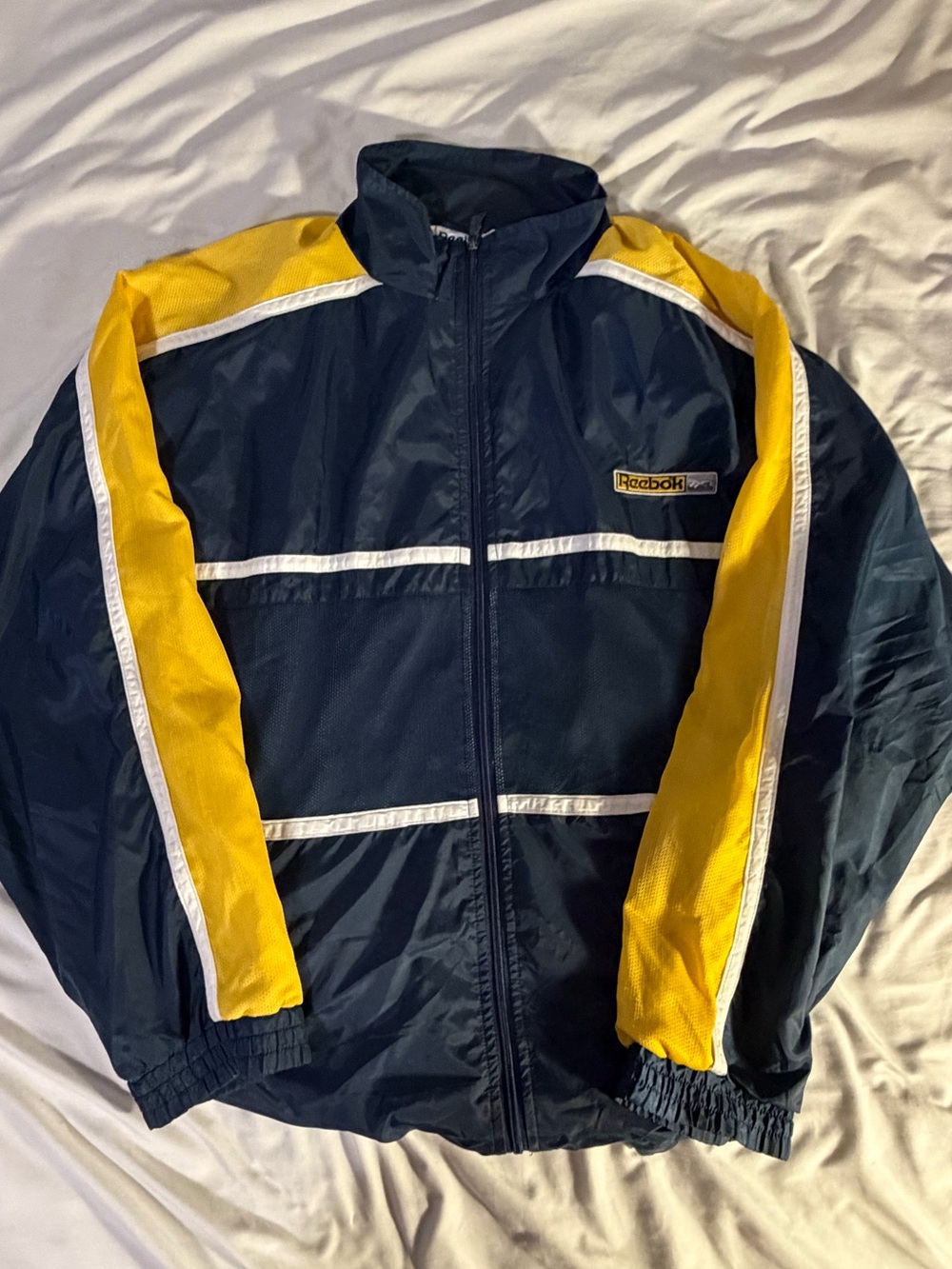 Vintage Reebok Men's Navy and Yellow Track Jacket